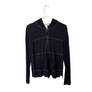 Max Studio Womens Black Zip-Up Hoodie Sweater M Rayon/Polyester Blend